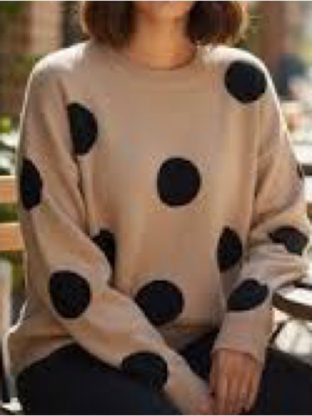T Tahari Camel Sweater with Black Polka Dots